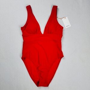 Quince Italian Plunge One-Piece Swimsuit Women's Red Small Swimwear Beach